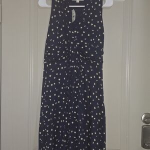 LOFT Dark Blue Dress with Light Yellow Dots